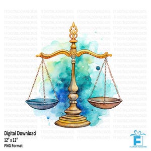 Scales of Justice PNG, Scales of Justice Clipart, Watercolor Scales of Justic Design, Sublimation, Printable, Digital Download, #5512
