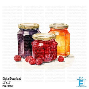 Jam Clipart, Jars of Fresh Jam, Jam Jars clipart, Jelly Jars, Fresh Jam Digital Clipart, Sublimation, Printable, Digital Download, #5556