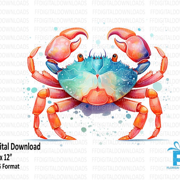 Crab PNG, Crab Clipart, Watercolor Crab, Colorful Crab Png, Crab Design Png, Sublimation, Printable, Digital Download, #4008