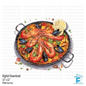 Paella Clipart, Paella PNG, Watercolor Paella, Paella Digital Clipart, Sublimation Paella, Printable Paella, Digital Download, #5045