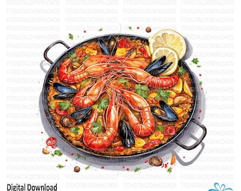 Clipart Paella, PNG Paella, Paella Acquerello, Clipart Digitale Paella, Paella Sublimazione, Paella Stampabile, Download Digitale, #5045