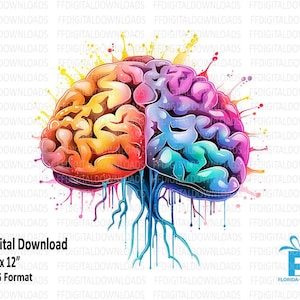 Buntes Gehirn Clipart, Gehirn PNG, Aquarell Gehirn, Gehirn Digital Design, Gehirn Sublimation, bedruckbar, digitaler Download, #4176