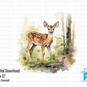 Hirsch PNG, Hirsch Clipart, Aquarell Hirsch, Hirsch im Wald, Hirschkunst, Hirsch Grafik, Sublimation, Druckbar, Digital Download, #3035