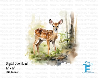 Deer PNG, Deer Clipart, Watercolor Deer, Deer in woods, Deer art, Deer Graphic, Sublimation, Printable, Digital Download, #3035