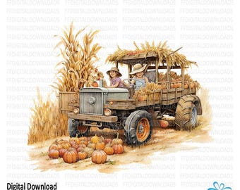 Hayride Clipart, Hayride Png, Watercolor Hayride, Hayrack Ride Png, Fall clipart, Sublimation, Printable, Digital Download, #4196
