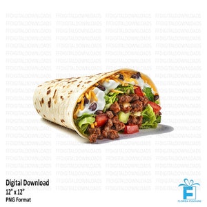 Burrito Clipart, Burrito PNG, Burrito Image, Mexican Food Clipart, Sublimation, Printable Burrito, Digital Download, #5380