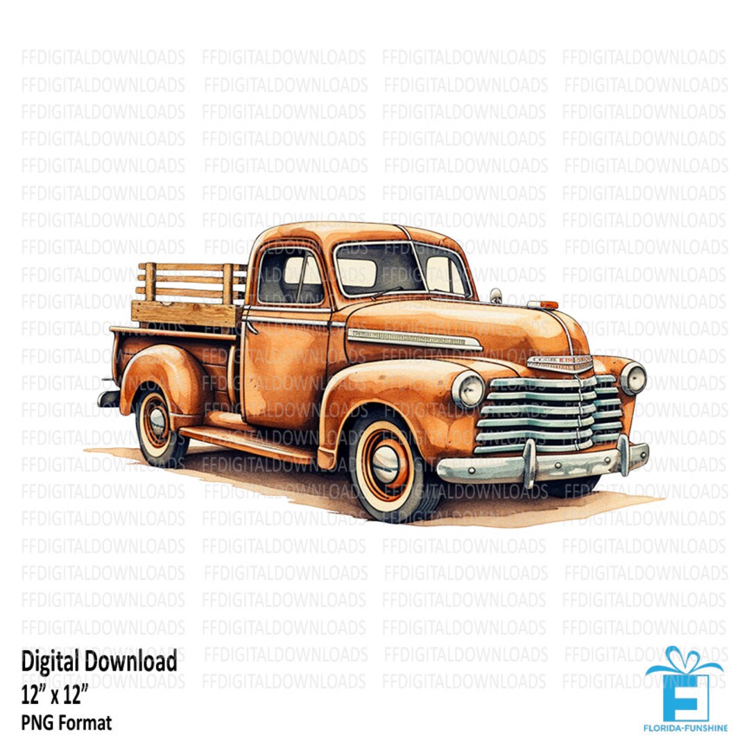 Vintage Pickup Truck Clipart, Rustic Pickup Truck PNG, Watercolor