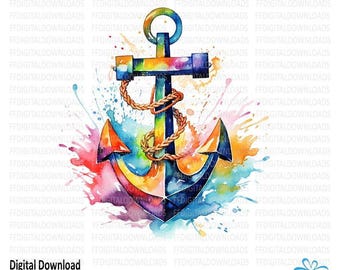 Watercolor Anchor png, Anchor Clipart, Cruise png, Vacation png, Ocean png, Boat png, Sublimation, DTG, Printable, Instant download, #0137