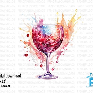 Watercolor Wine Glass, Wine Glass Clipart, Wine Glass PNG, Wine Glass Digital Design, Sublimation, Printable, Digital Download, #4140