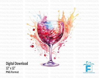 Aquarelle verre à vin, clipart verre à vin, verre à vin PNG, conception numérique de verre à vin, sublimation, imprimable, téléchargement numérique, #4140