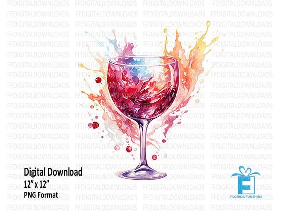 Watercolor Wine Glass, Wine Glass Clipart, Wine Glass PNG, Wine Glass Digital Design, Sublimation, Printable, Digital Download, #4140