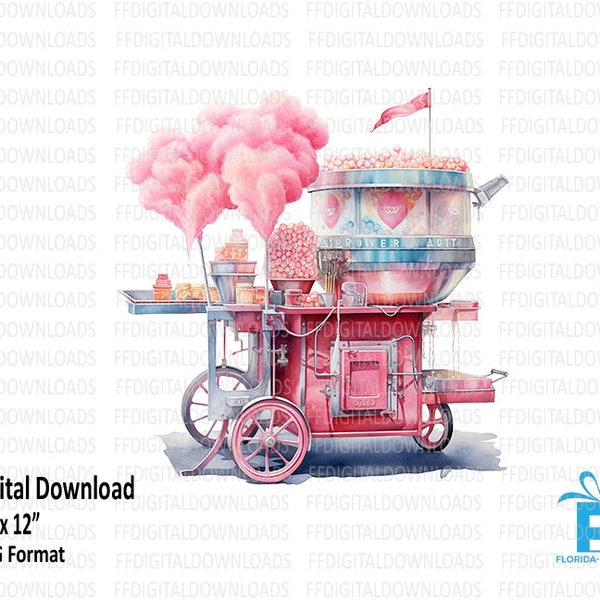 Cotton Candy Machine Clipart, Cotton Candy Machine PNG, Watercolor Cotton Candy Machine, Sublimation, Printable, Digital Download, #4121