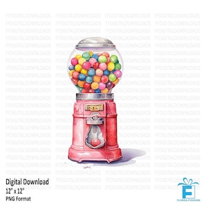 Gumball Machine Clipart, Gumball Machine PNG, Watercolor Gumball Machine, Gumball Machine, Sublimation, Printable, Digital Download, #5447