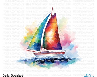 Watercolor Sailboat Png, Sailboat PNG, Sailboat Clipart, Sailboat Image, Colorful Sailboat, Sublimation, Printable, Digital Download. #4141