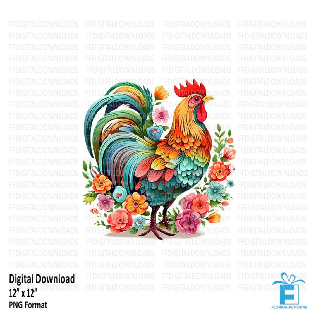 Chicken PNG, Chicken Clipart, Chicken With Flowers, Floral Chicken