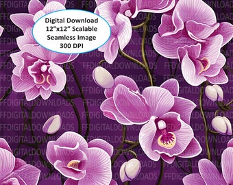 Orchids Sublimation, Digital Design Download, Orchids Image, Seamless Orchids pattern, Purple Orchids pattern, Sublimation, Printable, #5007