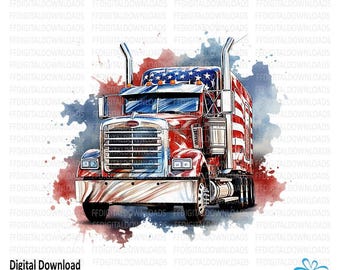 Semi-Truck Clipart, Semi-Truck Png, Patriotic Semi-Truck, American Flag Semi-truck, Sublimation, Printable, Digital Download. #4303