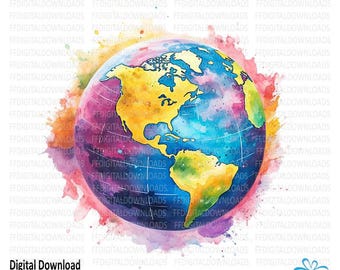 地球のクリップアート、地球の PNG、水彩の地球の PNG、地球の PNG、カラフルな地球のクリップアート、昇華、印刷可能、デジタル ダウンロード、#4156