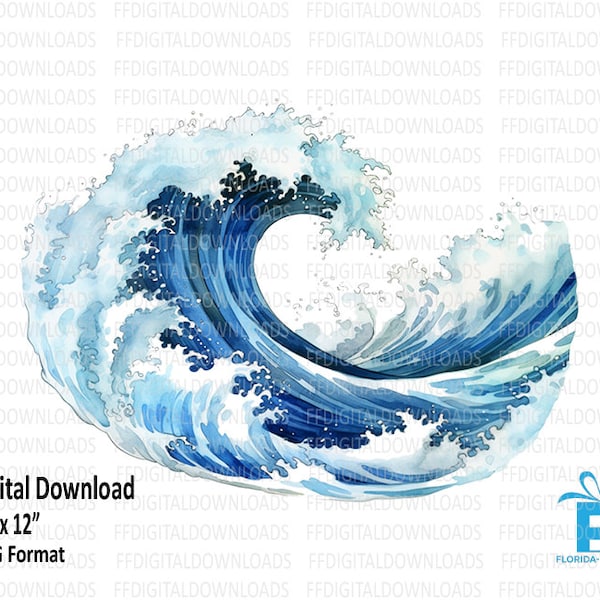Ocean Wave Clipart, Ocean Wave PNG, Watercolor Beach Wave Design Png, Digital Clipart, Sublimation, Printable, Digital Download, #4062