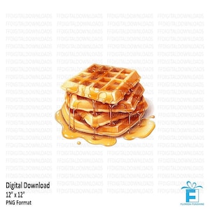 Waffles PNG, Waffles with Syrup Png, Waffle Clipart, Breakfast png, food png, Sublimation, Printable, Digital Download, #0229