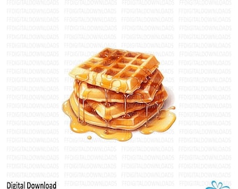 Gaufres PNG, gaufres au sirop Png, clipart gaufre, petit déjeuner png, png de nourriture, sublimation, imprimable, téléchargement numérique, #0229