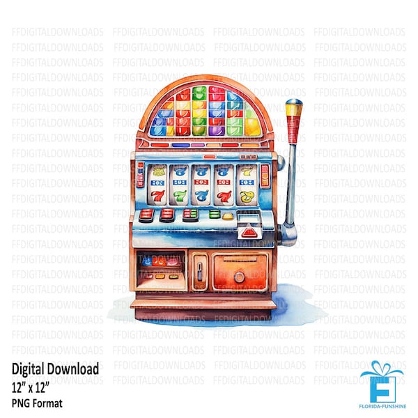 Slot Machine Clipart, Slot Machine PNG, Watercolor Slot Machine, Casino clipart, Sublimation, Printable, Digital Download, #5449