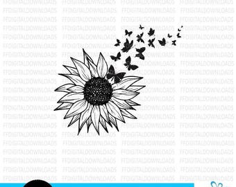Memorial SVG, Sunflower Memorial PNG, In Loving Memory SVG, Memorial File, Sunflower with Butterflies, Instant Download, Sunflower svg