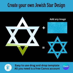 Cornice Canva con stella ebraica, modello Canva modificabile con trascinamento della selezione, sublimazione, clipart con stella ebraica, crea la tua clipart con stella ebraica