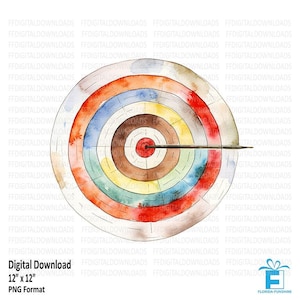 Archery Target Clipart, Archery Target PNG, Watercolor Archery Target , Digital Clipart, Sublimation, Printable, Digital Download, #5188