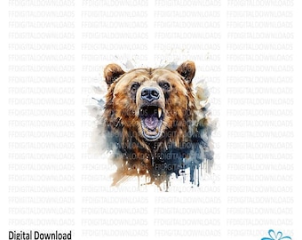 Bear PNG, Grizzly Bear PNG, Watercolor Grizzly Bear, Bear Design, Grizzly Bear Clip art, Sublimation, Printable, Digital download, #0217