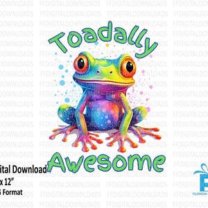 Toadally Awesome Png, kids shirt design, Watercolor Toad Design, Cute Toad Png, Sublimation, Printable, Digital Download, #4021