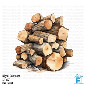 Logs Clipart, Firewood, Log Pile Png, Watercolor Logs, Digital Clipart, Sublimation, Printable, Digital Download. #4301
