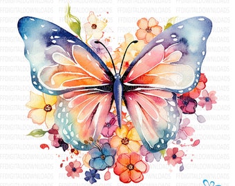 Watercolor Butterfly Clipart Bundle, Floral PNG Images (Digital Downloads)