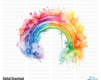 Watercolor Rainbow Clipart, Watercolor Rainbow PNG, Watercolor Rainbow Digital Clipart, Sublimation, Printable, Digital Download, #5629