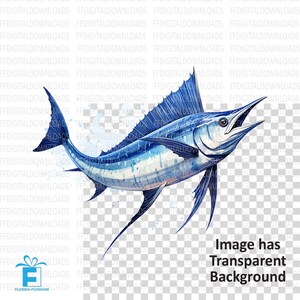 Blue Marlin Clipart, Blue Marlin Png, Watercolor Blue Marlin, Digital