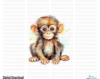 Mono PNG, Mono lindo PNG, Mono acuarela Clipart, Mono bebé PNG, Sublimación de mono, Imprimible, Descarga digital, #0221