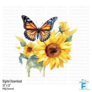 Flowers Clipart Commercial Use Watercolor Flower with Butterfly Digital Design Bundle PNG Files Download Clipart Watercolor, #4216