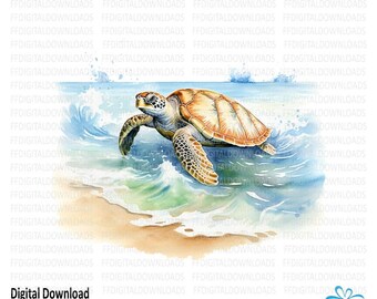 Clipart tortue de mer, tortue de mer PNG, aquarelle tortue de mer sur la plage, sublimation tortue, tortue de mer imprimable, téléchargement numérique, #5639