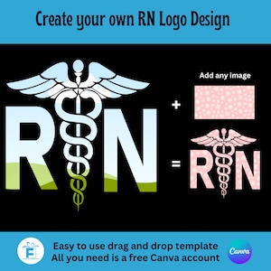 Marco de Canva con el logotipo de RN, plantilla de Canva editable con función de arrastrar y soltar, sublimación, clipart con el logotipo de RN, crea tu propio clipart con el logotipo de RN, plantilla para enfermeras