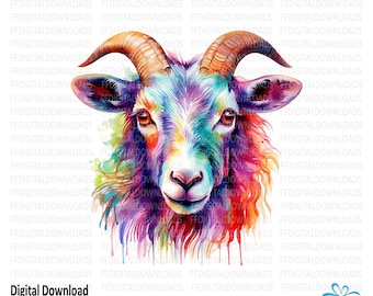Imágenes prediseñadas de cabra, cabra PNG, cabra de acuarela, imágenes prediseñadas de cabra coloridas, diseño gráfico de cabra, sublimación, cabra imprimible, descarga digital, n.° 5571