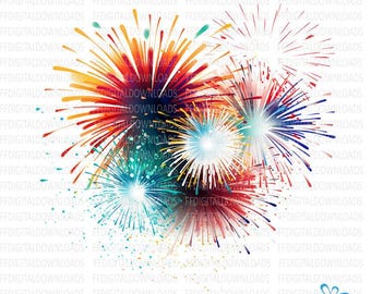 Clipartbundel vuurwerk, 7 hoogwaardige png-bestanden, aquarel vuurwerk, sublimatie, afdrukbaar, digitale downloads, commercieel gebruik