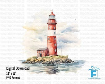 Watercolor Lighthouse PNG Clipart, Printable Wall Art (Digital Download)