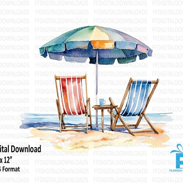 Beach Chairs and Umbrella Clipart, Beach Chairs and Umbrella PNG, Digital Clipart, Sublimation, Printable, Digital Download, #4066