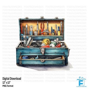 Toolbox Box Clipart, Toolbox Png, Watercolor Toolbox, Toolbox Digital Clipart, Toolbox Sublimation, Printable, Digital Download. #5593