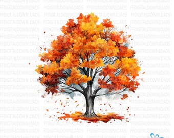 Watercolor Autumn Tree Clipart Bundle, 7 PNGs (Digital Downloads)