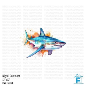 Shark PNG, Shark Clipart, Colorful Shark Png, Watercolor Shark Clipart, Shark Sublimation, Printable Shark Design, Digital Download, #0217