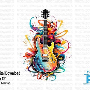 Guitar Clipart, Guitar PNG, Watercolor Guitar, Colorful Guitar Digital Clipart, Sublimation, Printable, Digital Download, #4080