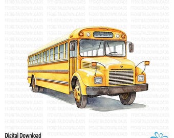 School Bus Clipart, School Bus PNG, Watercolor School Bus, School Bus Sublimation, Printable School Bus, Digital Download, #5081