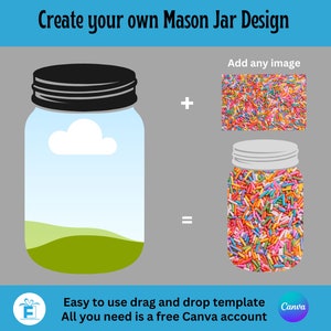 Clipart Mason Jar, ramka Canva Mason Jar, przeciągnij i upuść edytowalny szablon Canva, sublimacja PNG, stwórz własny clipart Mason Jar