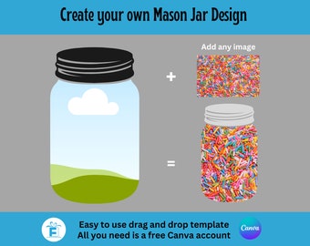 Mason Jar Clipart, Mason Jar Canva Frame, Drag and Drop Editable Canva Template, Sublimation PNG, Create your own Mason Jar clipart